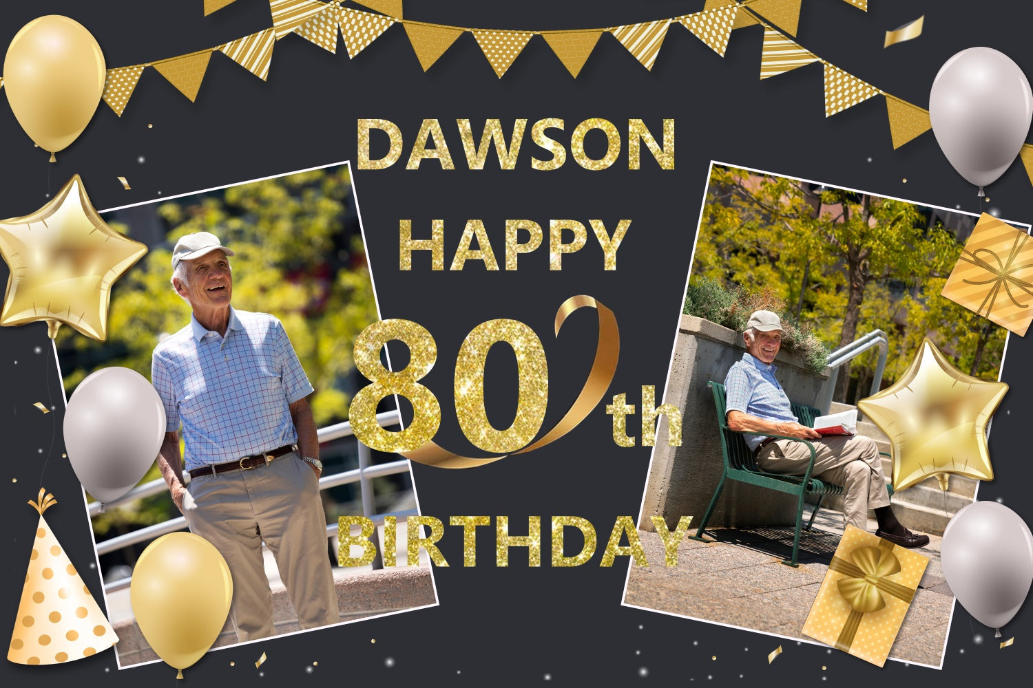 Custom Made Birthday Backdrops Golden Balloon Banner 80th Backdrop UK BRP3-249