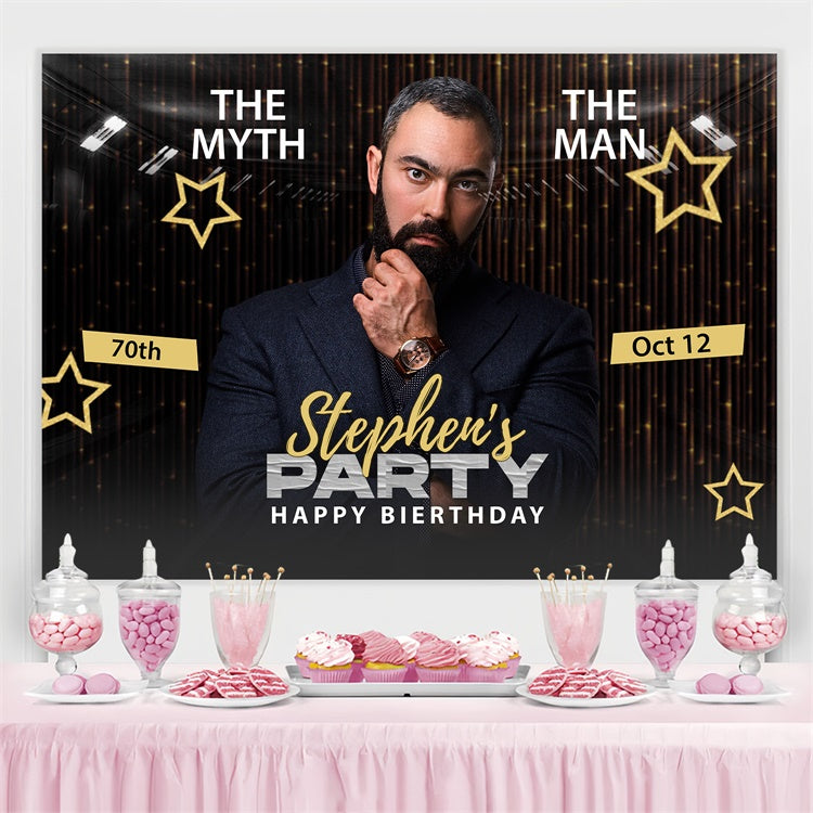 Personalized 70th Birthday Backdrop Elegant Black Gold Backdrop UK BRP3-251