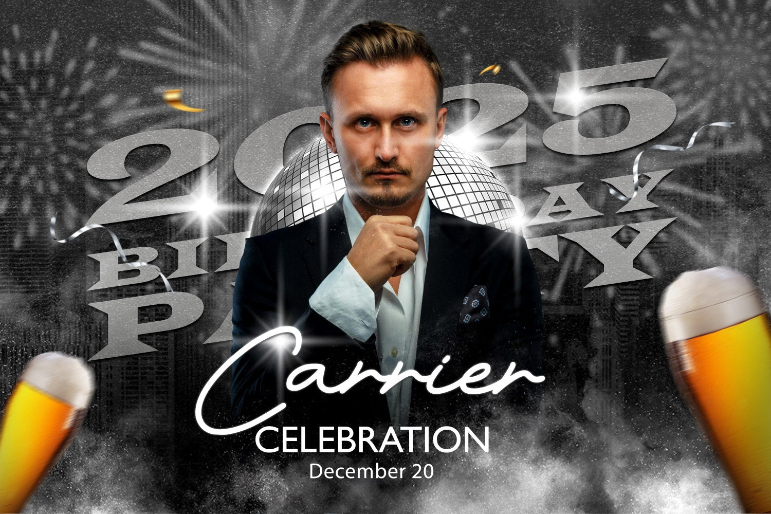 Custom Happy Birthday Backdrop Gray Disco Lights Party Backdrop UK BRP3-252