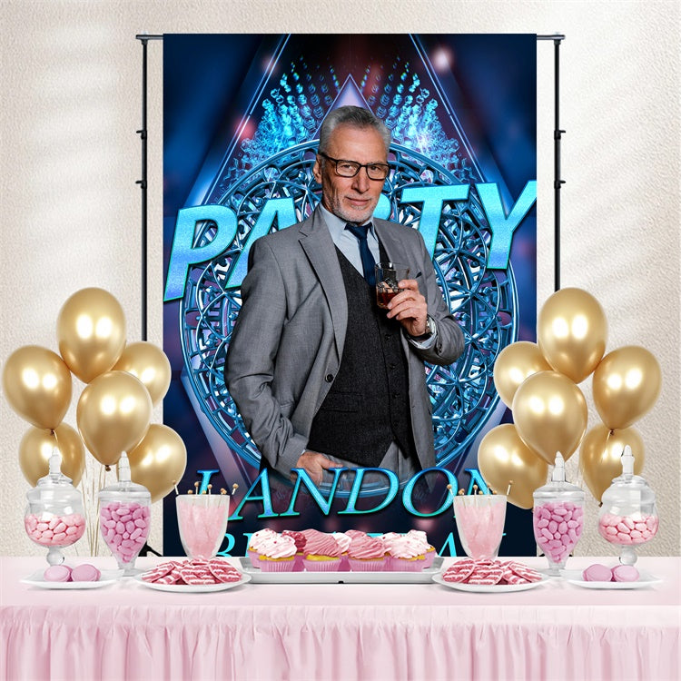 Custom Birthday Party Backdrop Cool Blue Gentleman Backdrop UK BRP3-256