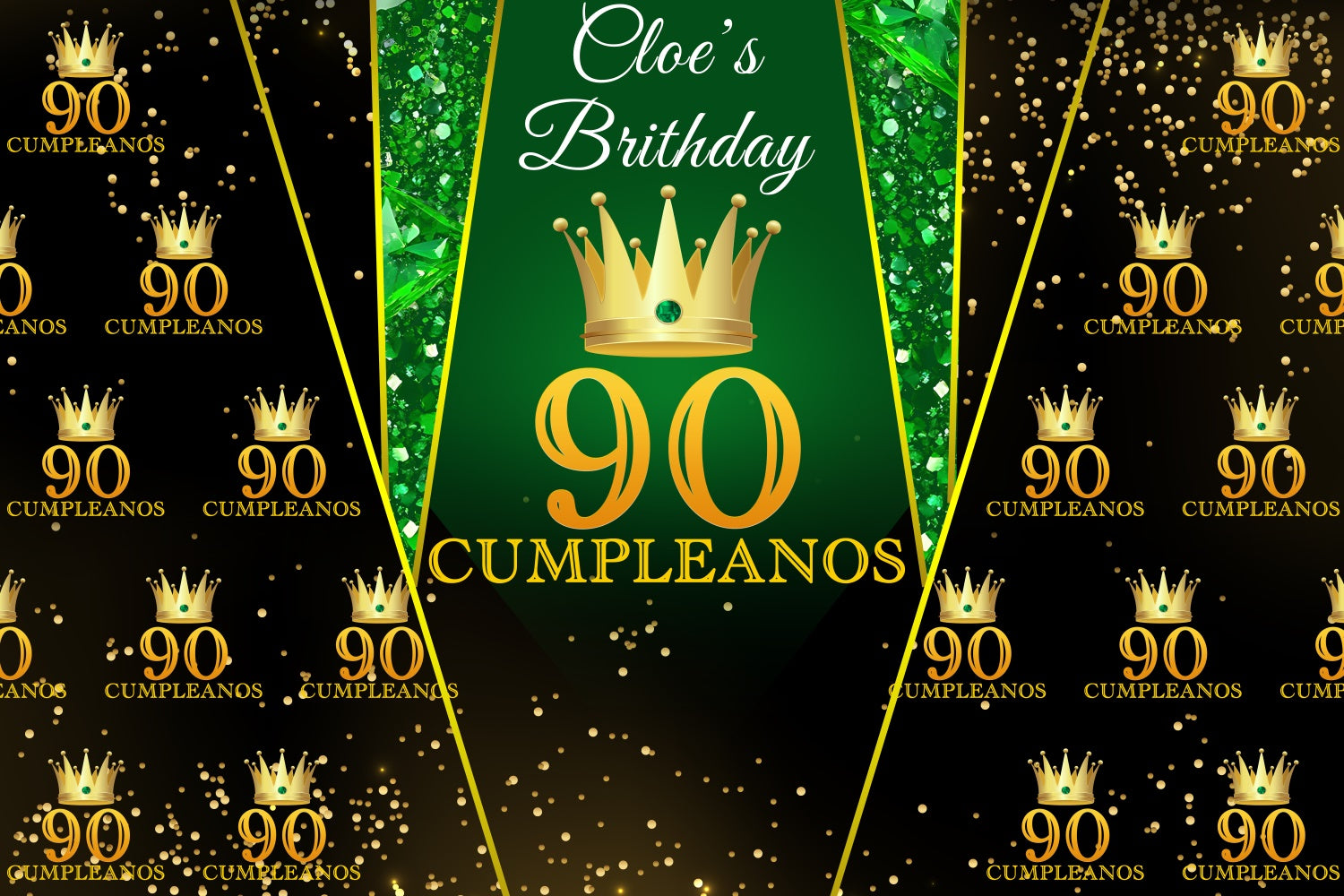 Customized Backdrop For Birthday Emerald Crown Golden 90th Backdrop UK BRP3-261