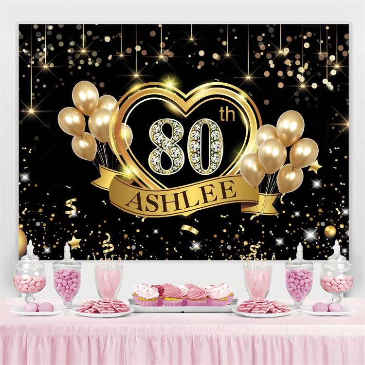 Custom Birthday Party Backdrop Golden Heart Balloon 80th Backdrop UK BRP3-270