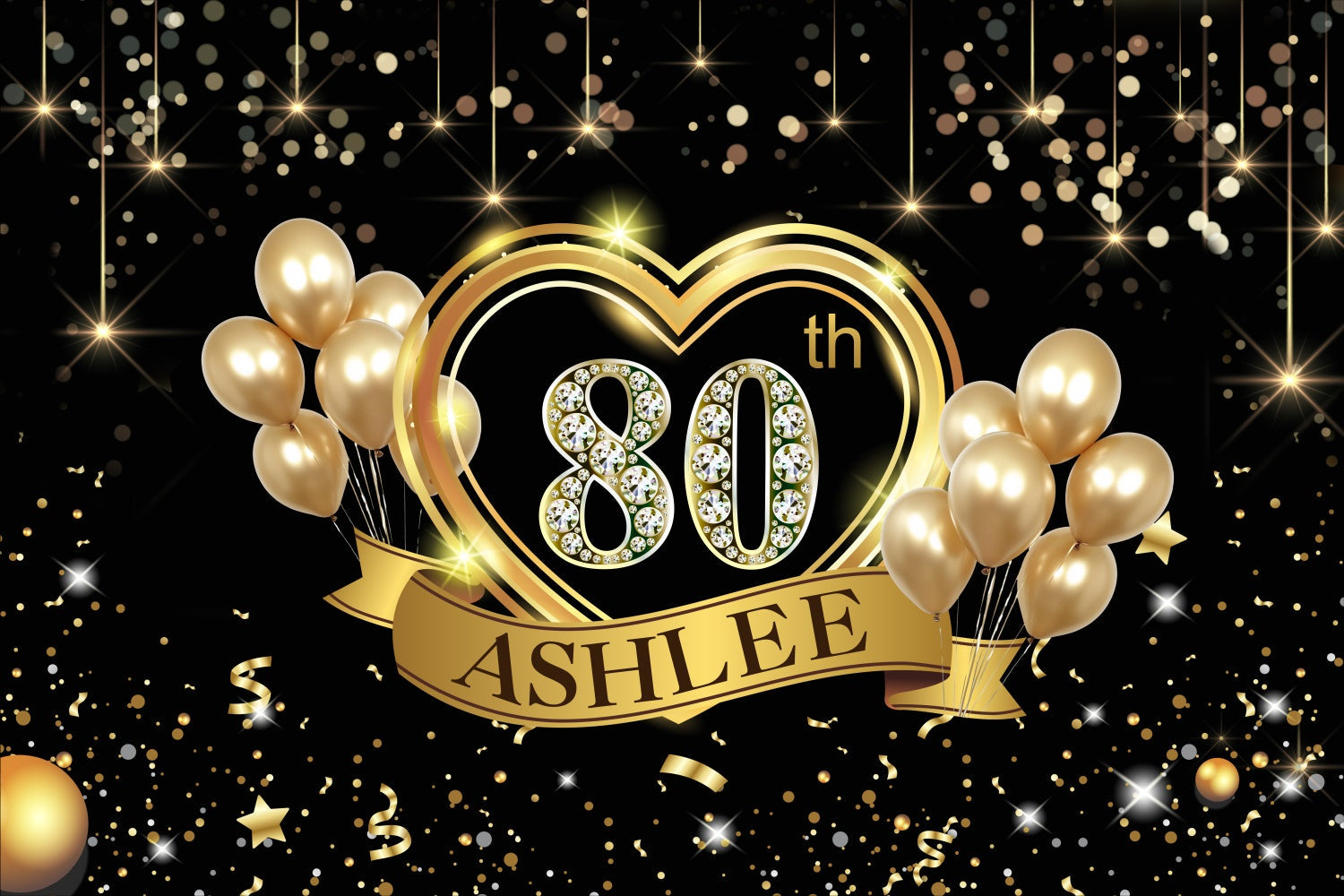 Custom Birthday Party Backdrop Golden Heart Balloon 80th Backdrop UK BRP3-270