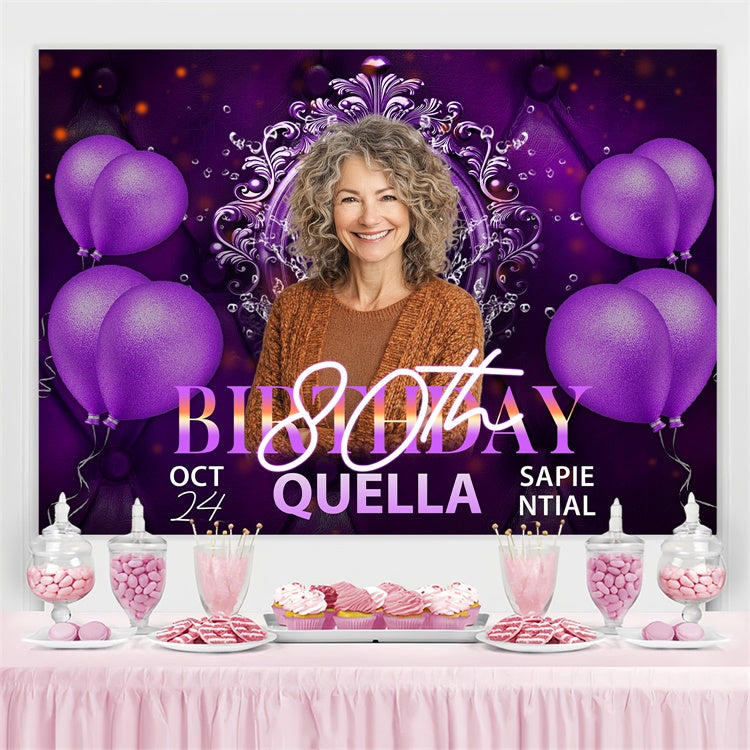 Personalized Birthday Backdrops Purple Luxury Balloon 80th Backdrop UK BRP3-271