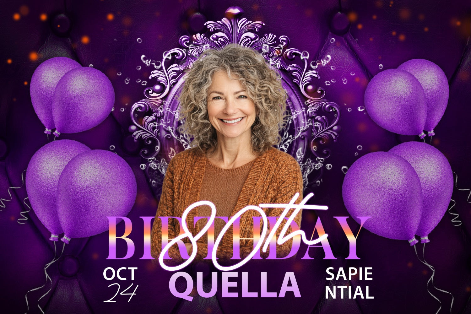 Personalized Birthday Backdrops Purple Luxury Balloon 80th Backdrop UK BRP3-271