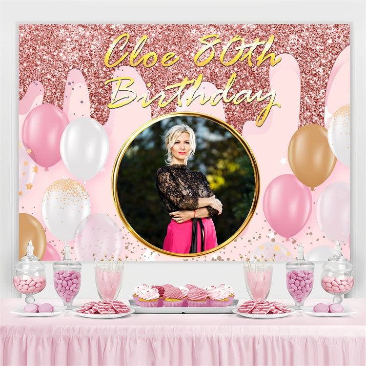 Customized Backdrop For Birthday Pink Sparkle Balloons 80th Backdrop UK BRP3-273