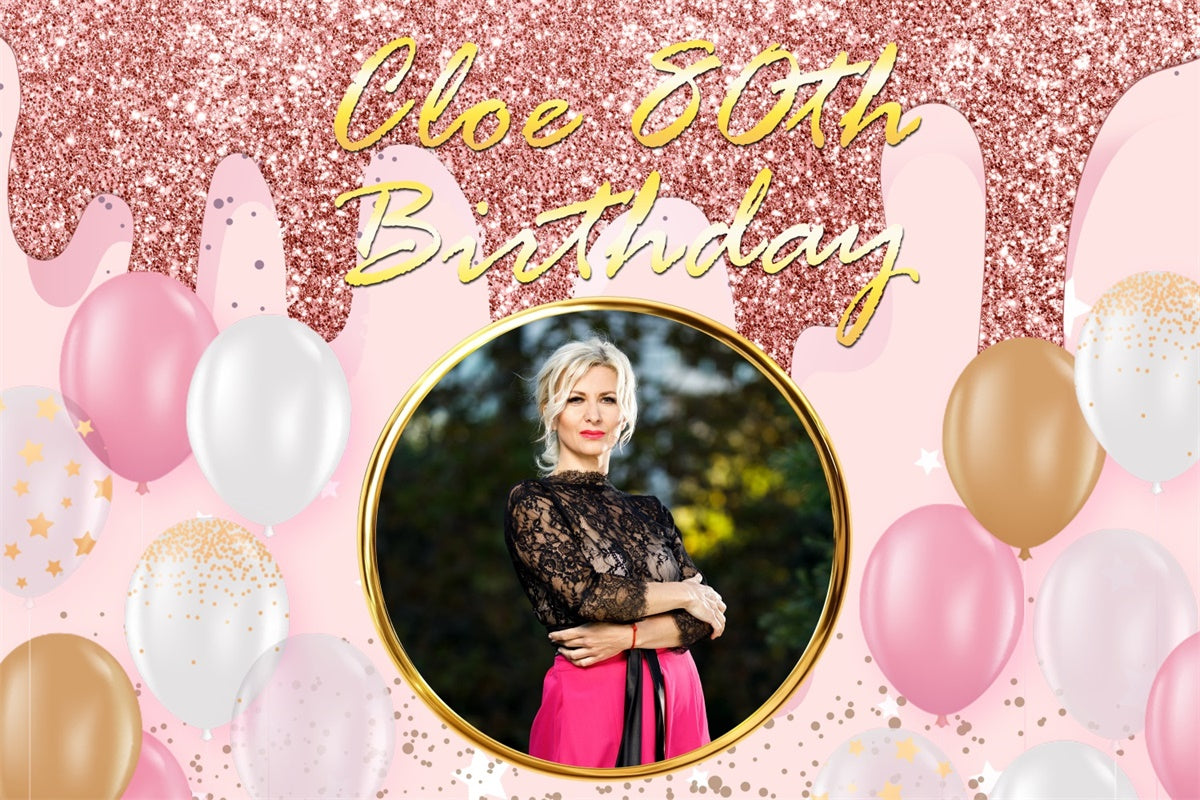Customized Backdrop For Birthday Pink Sparkle Balloons 80th Backdrop UK BRP3-273
