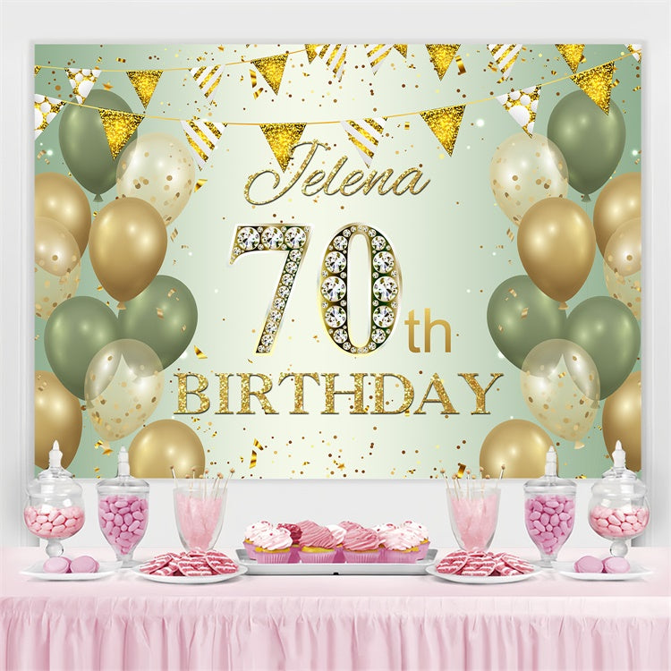 Custom Happy Birthday Backdrop Green Gold Confetti Balloon Backdrop UK BRP3-274