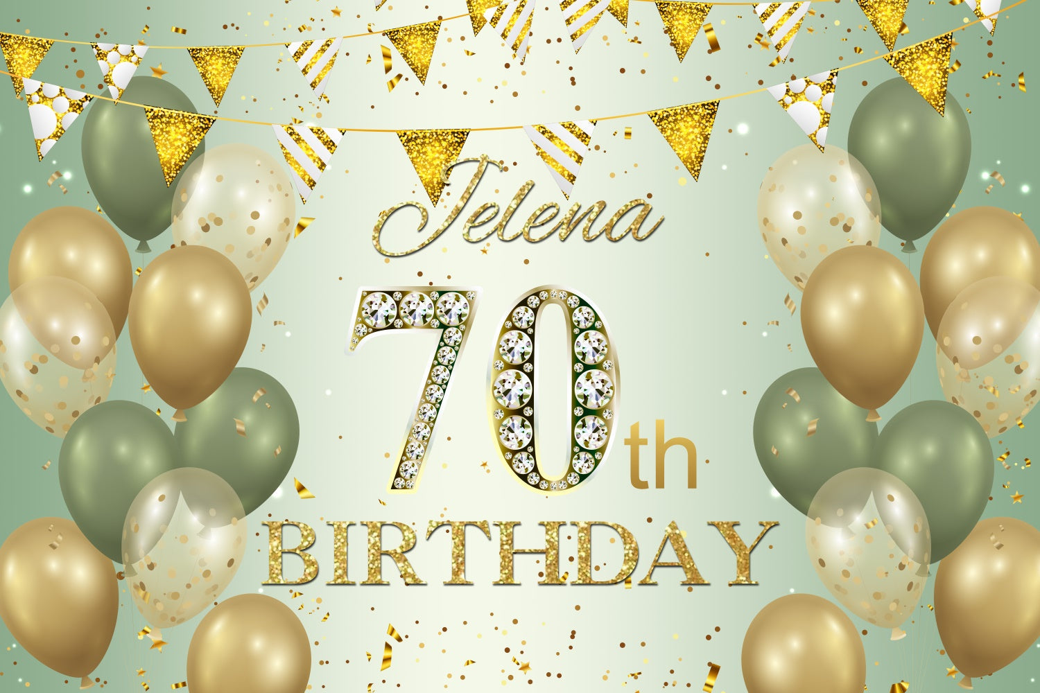 Custom Happy Birthday Backdrop Green Gold Confetti Balloon Backdrop UK BRP3-274