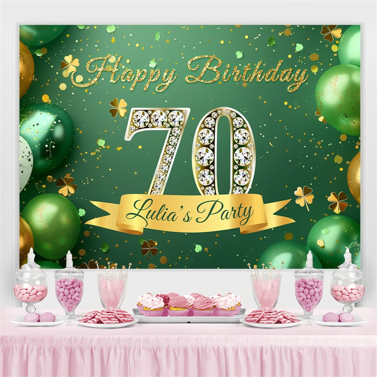 Personalized 70th Birthday Backdrop Green Glitter Balloons Backdrop UK BRP3-275