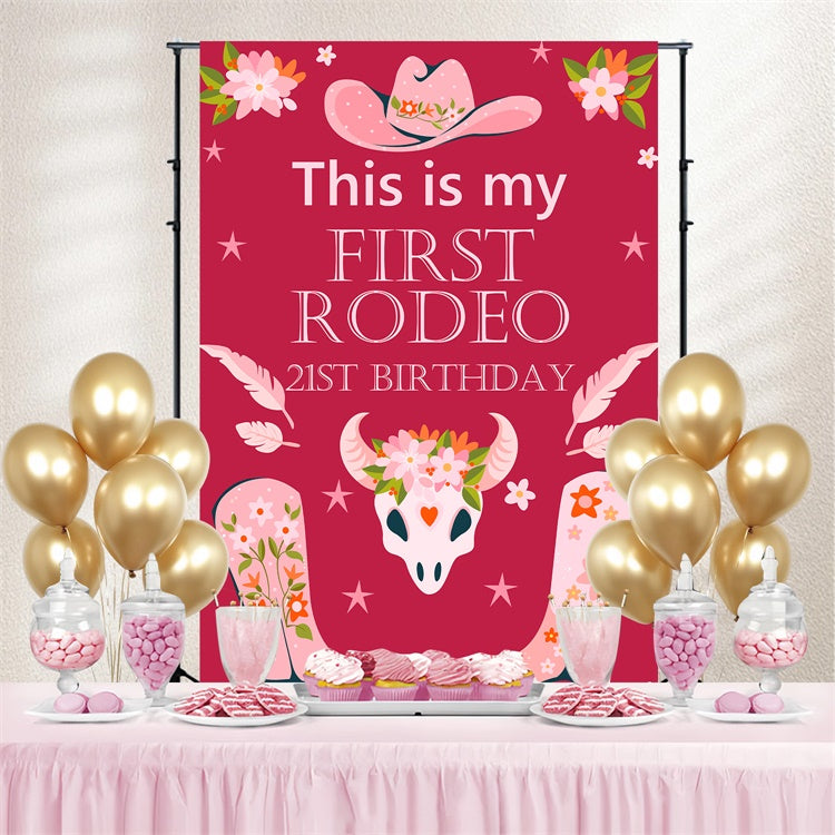 Personalised 21st Birthday Backdrop Cowgirl Boots Party Backdrop UK BRP3-38