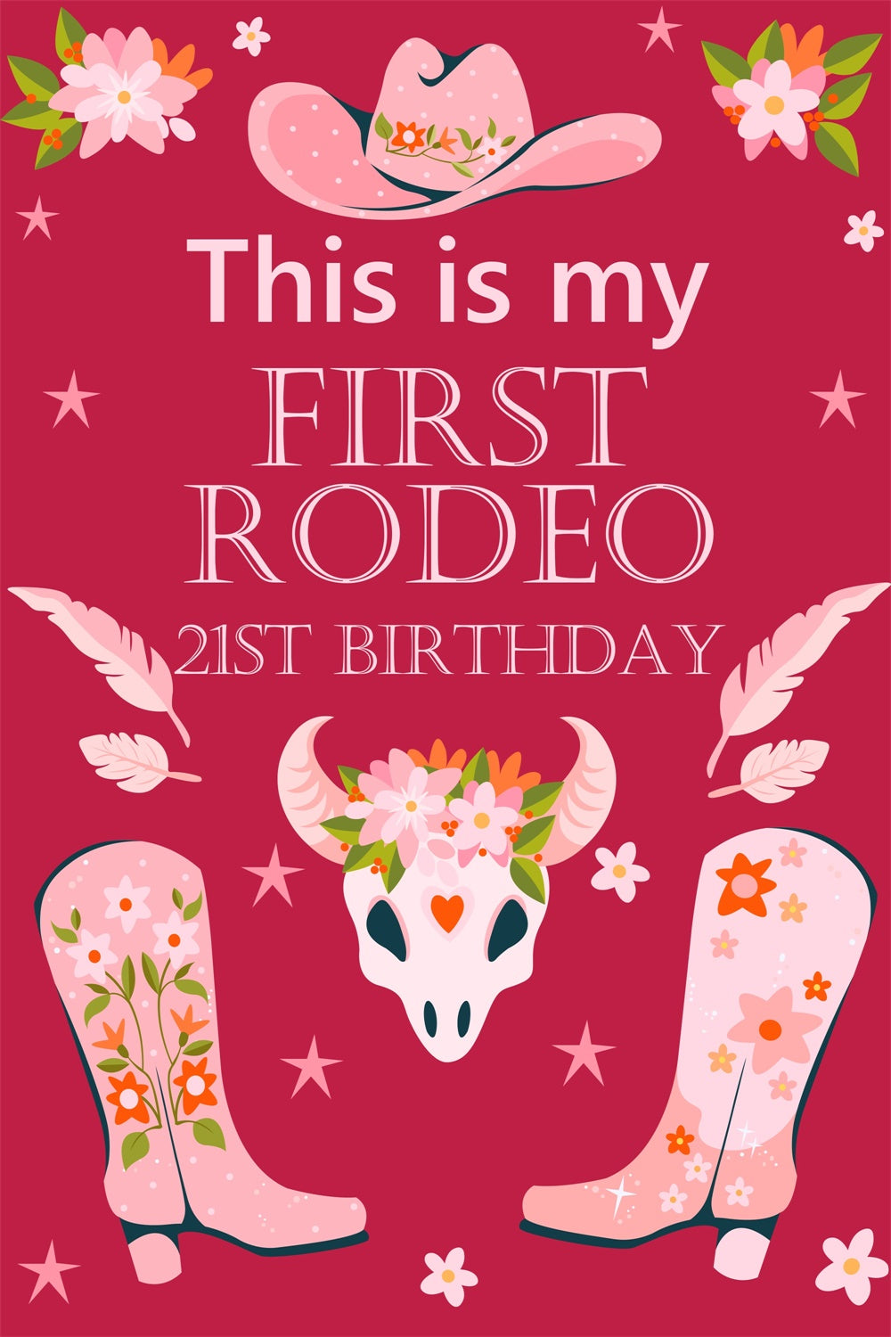 Personalised 21st Birthday Backdrop Cowgirl Boots Party Backdrop UK BRP3-38