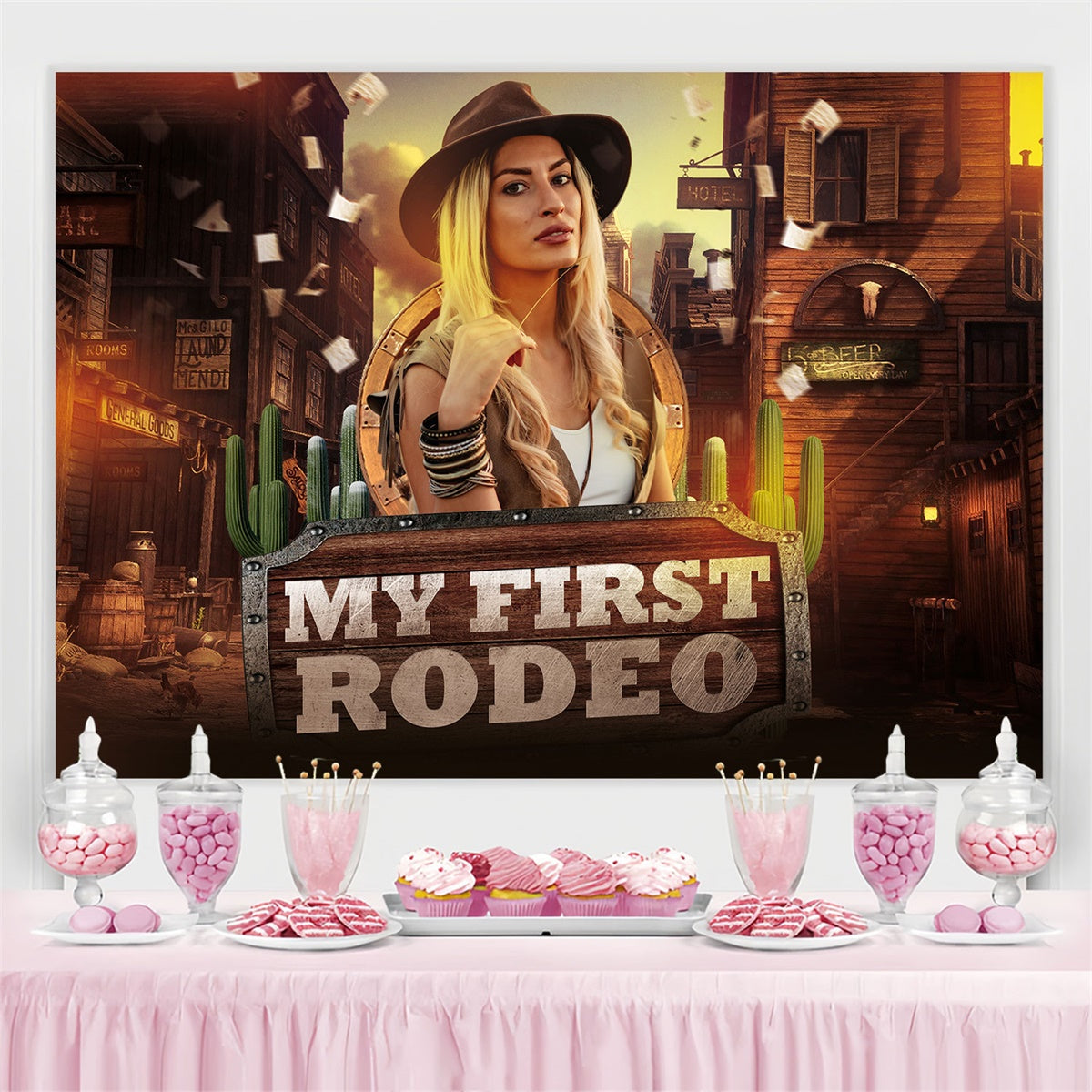 Custom Birthday Backdrops Cowgirl Adventure Wild West Backdrop UK BRP3-41