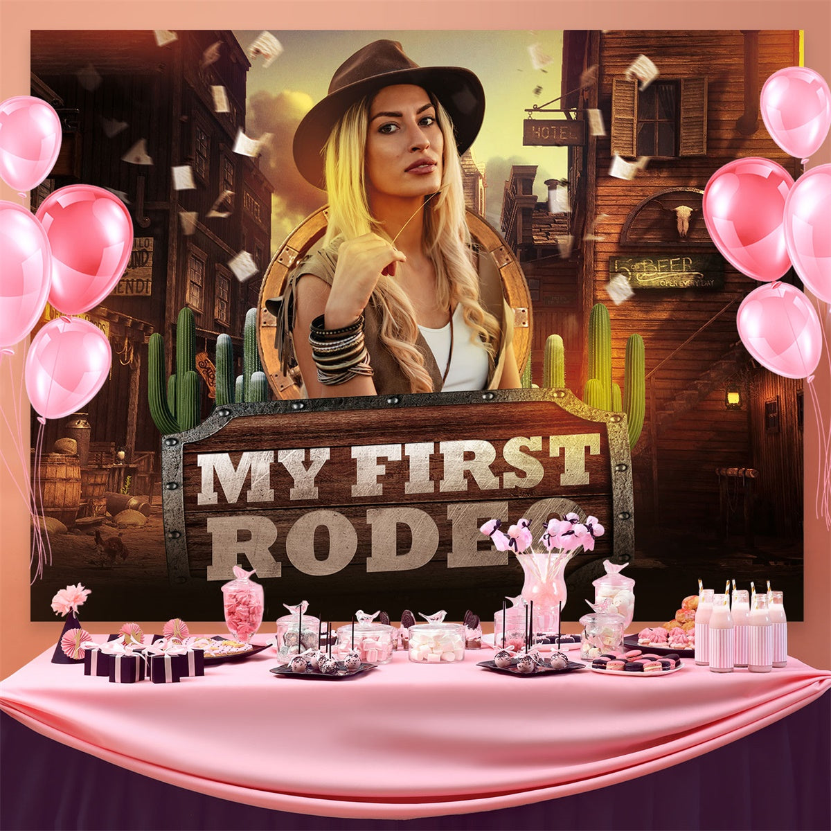 Custom Birthday Backdrops Cowgirl Adventure Wild West Backdrop UK BRP3-41