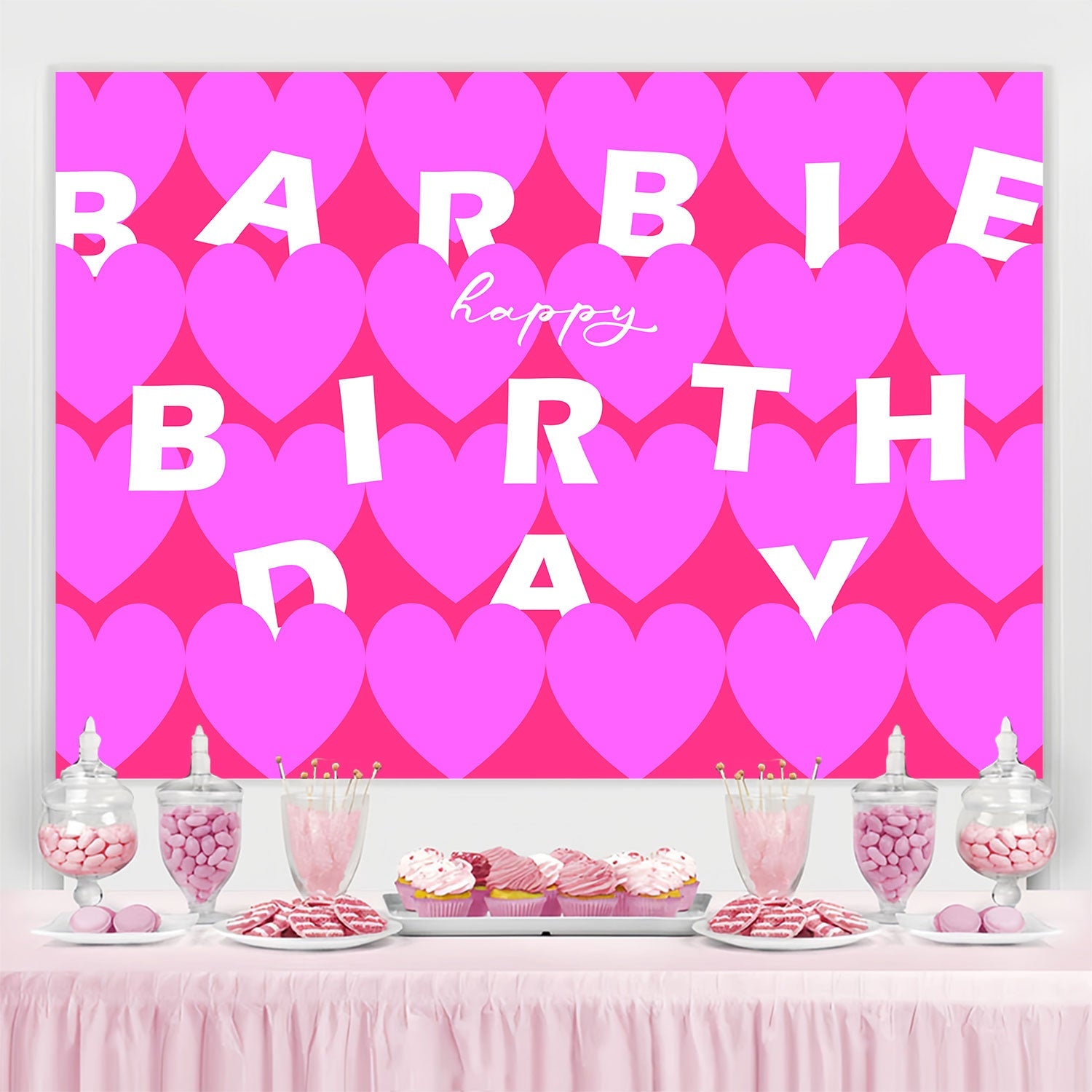 Customize Backdrop For Birthday Glam Pink Hearts Backdrop UK BRP3-47
