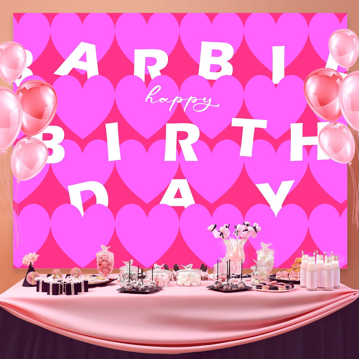 Customize Backdrop For Birthday Glam Pink Hearts Backdrop UK BRP3-47