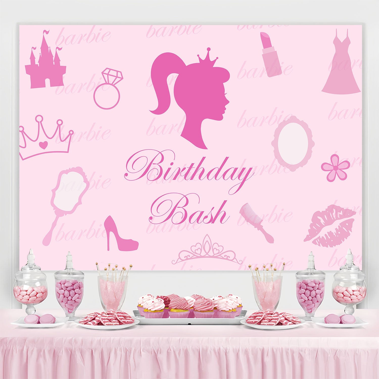 Birthday Backdrop Personalized Glam Pink Girl Party Backdrop UK BRP3-48