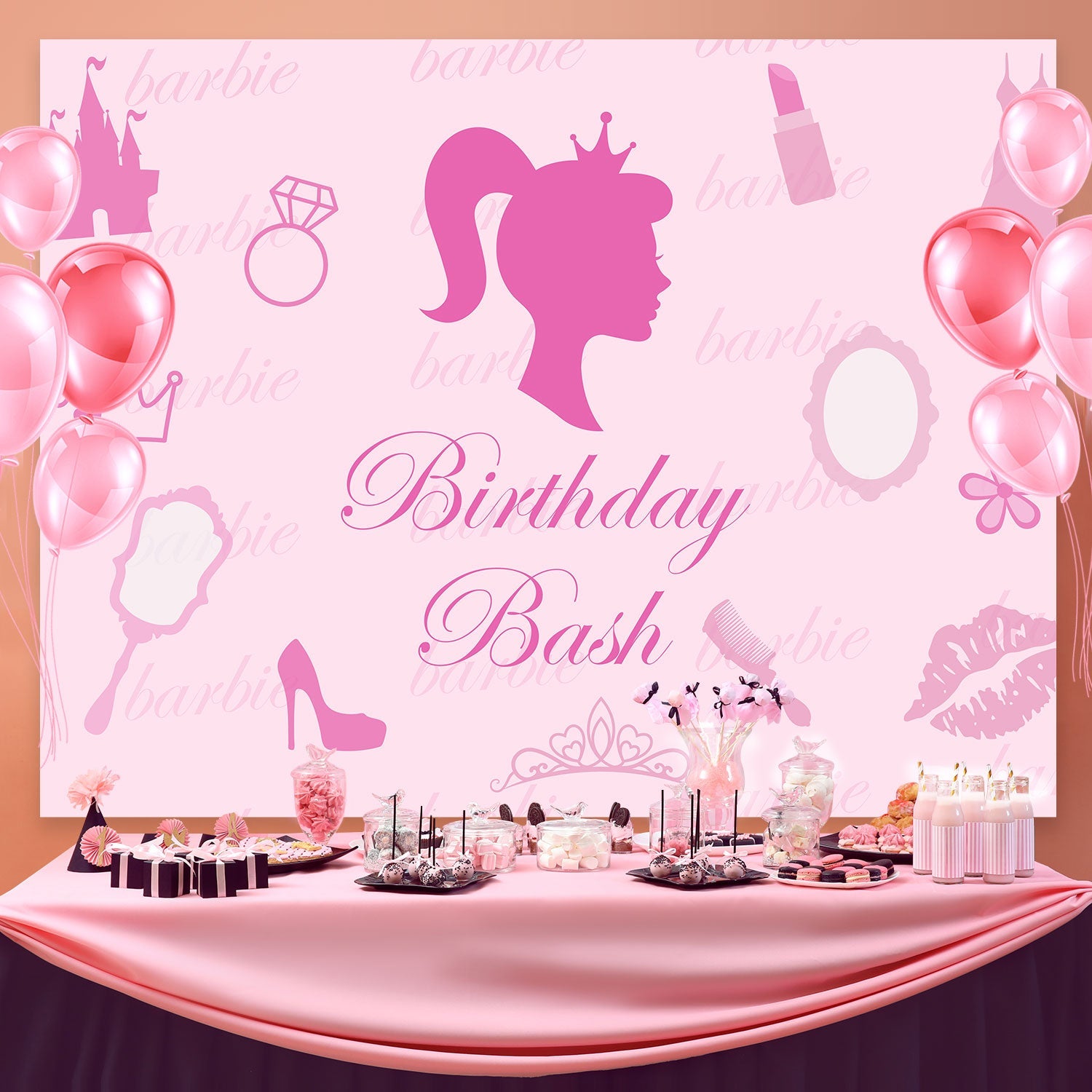 Birthday Backdrop Personalized Glam Pink Girl Party Backdrop UK BRP3-48