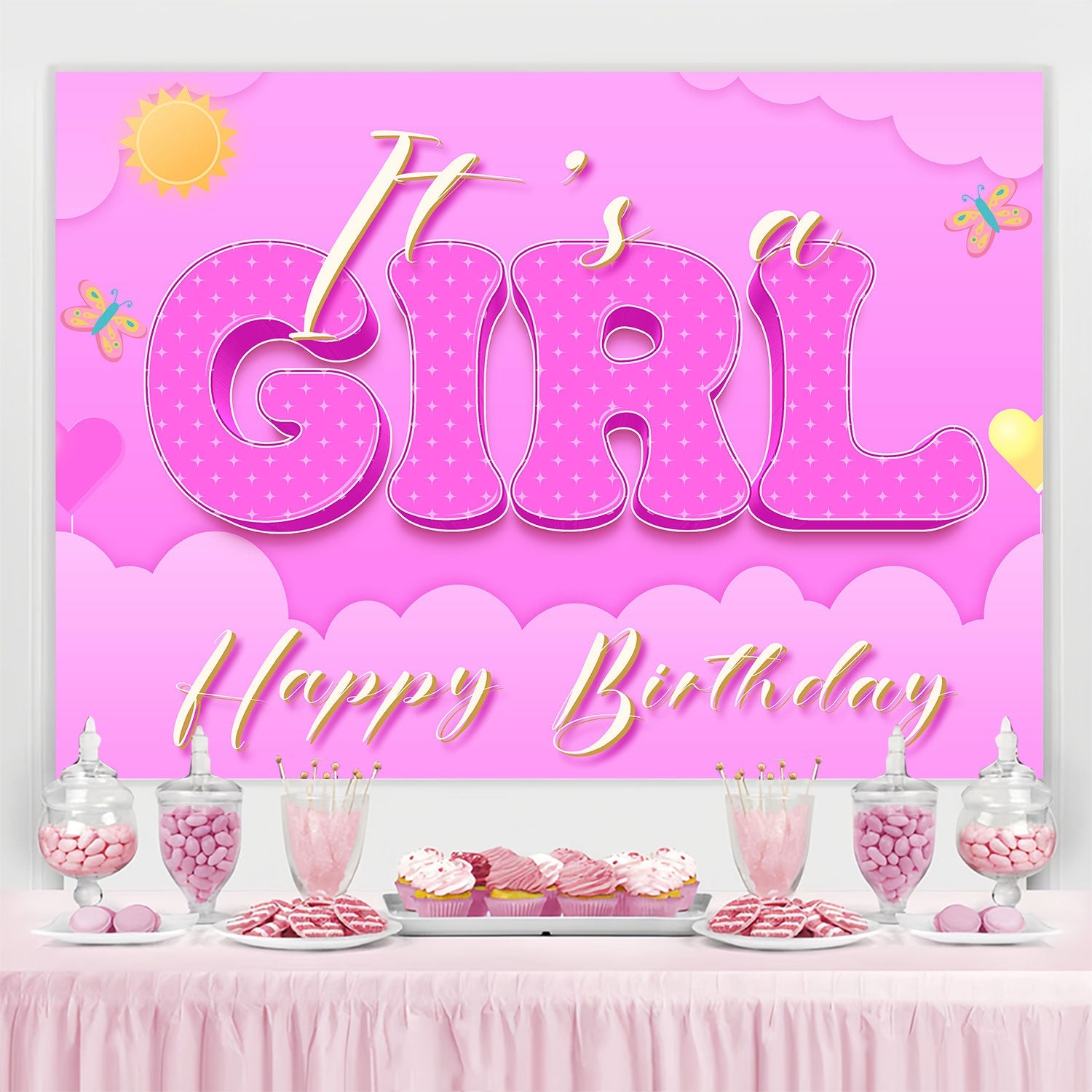 Custom Made Birthday Backdrops Shiny Pink Celebration Backdrop UK BRP3-53