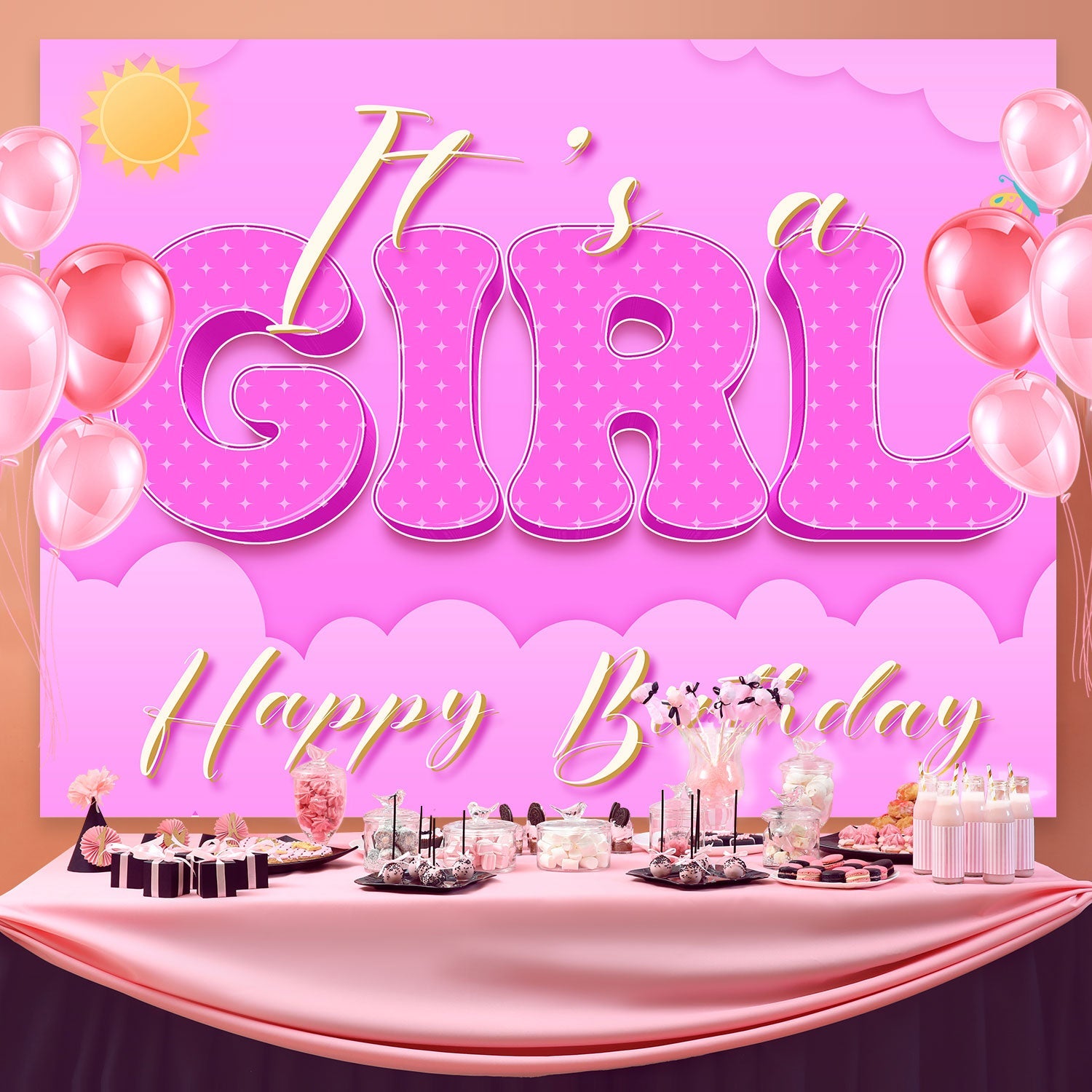 Custom Made Birthday Backdrops Shiny Pink Celebration Backdrop UK BRP3-53