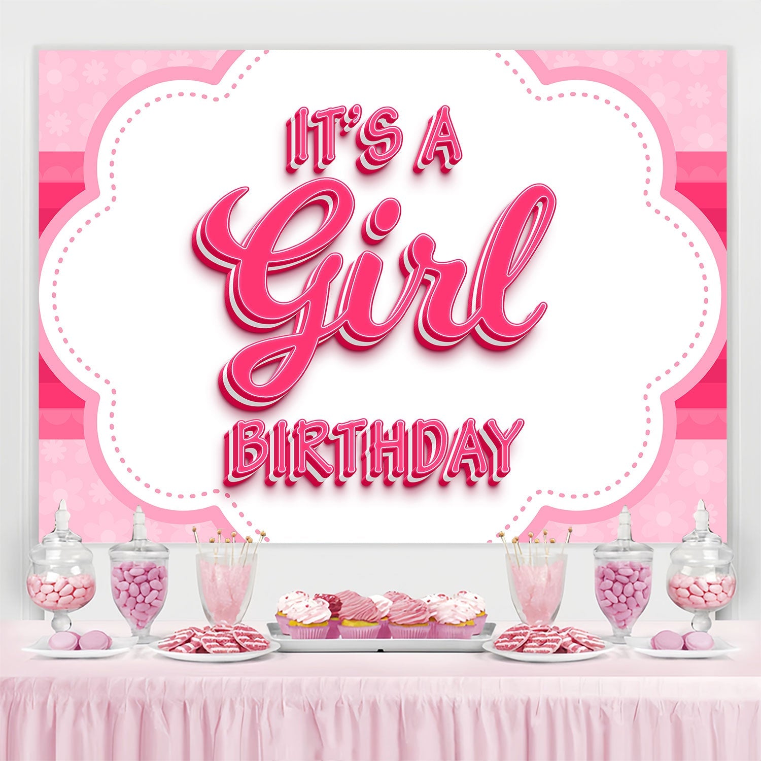 Personalized Backdrop For Birthday Romantic Pink Theme Backdrop UK BRP3-54