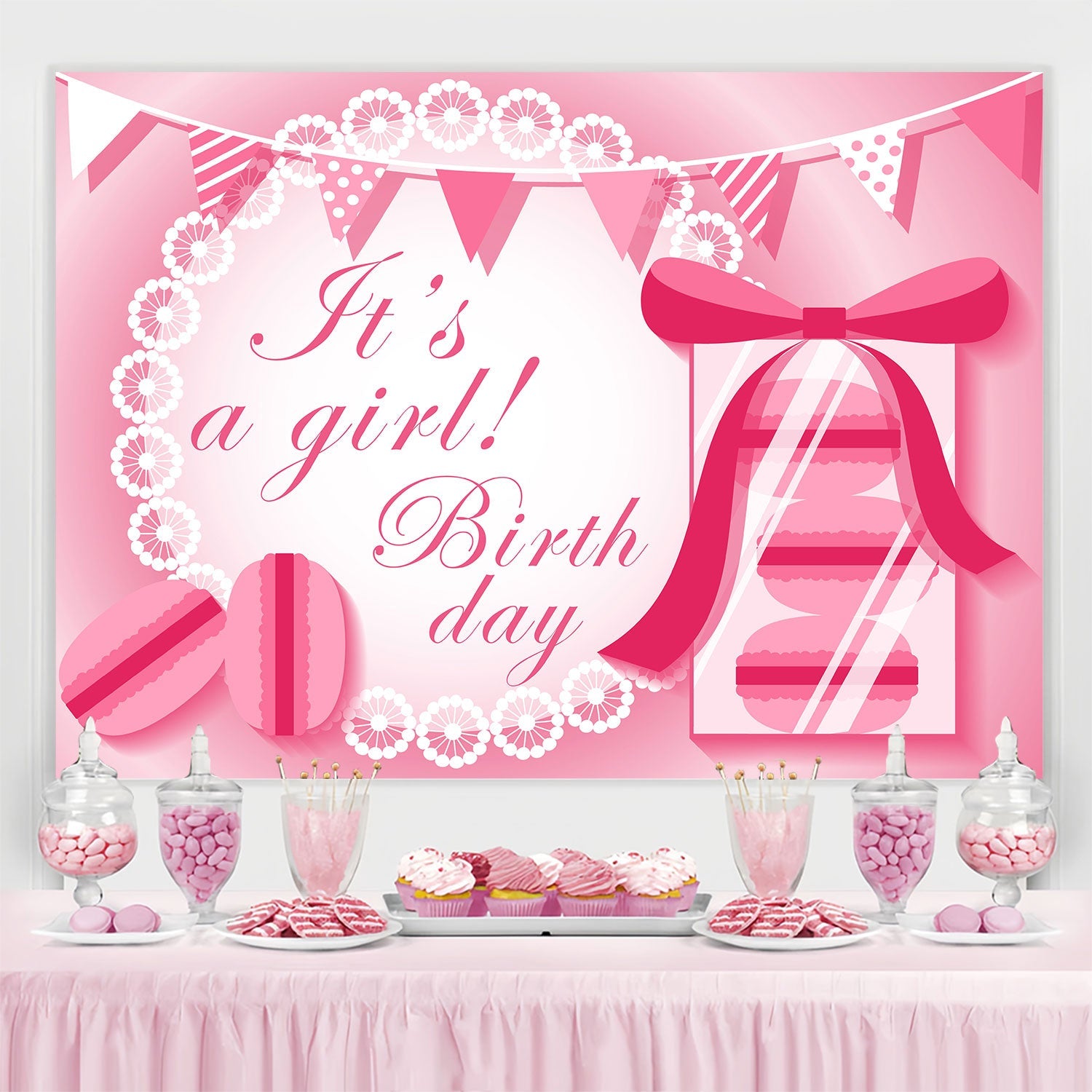 Custom Birthday Party Backdrop Butterfly Bow Sweet Backdrop UK BRP3-55