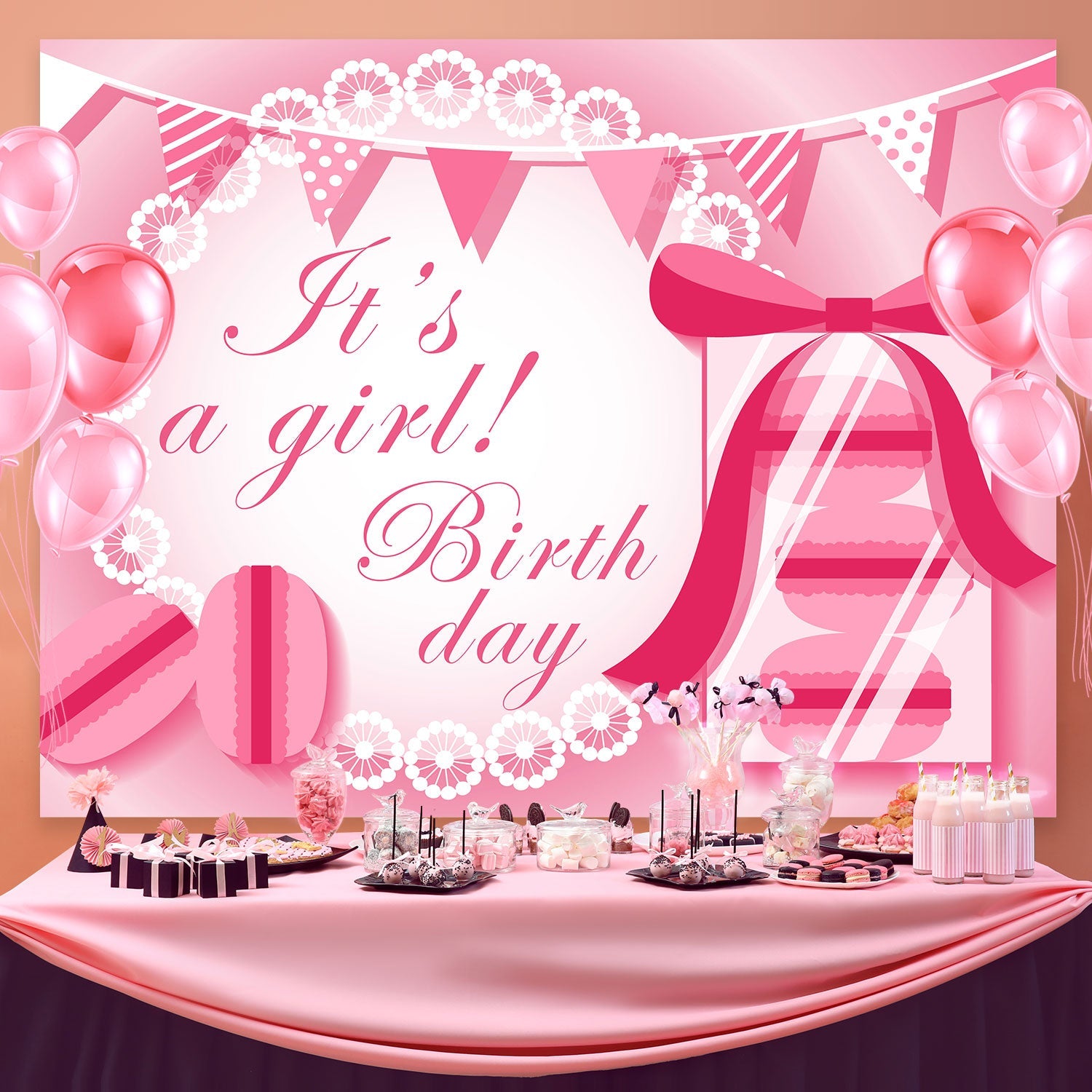 Custom Birthday Party Backdrop Butterfly Bow Sweet Backdrop UK BRP3-55