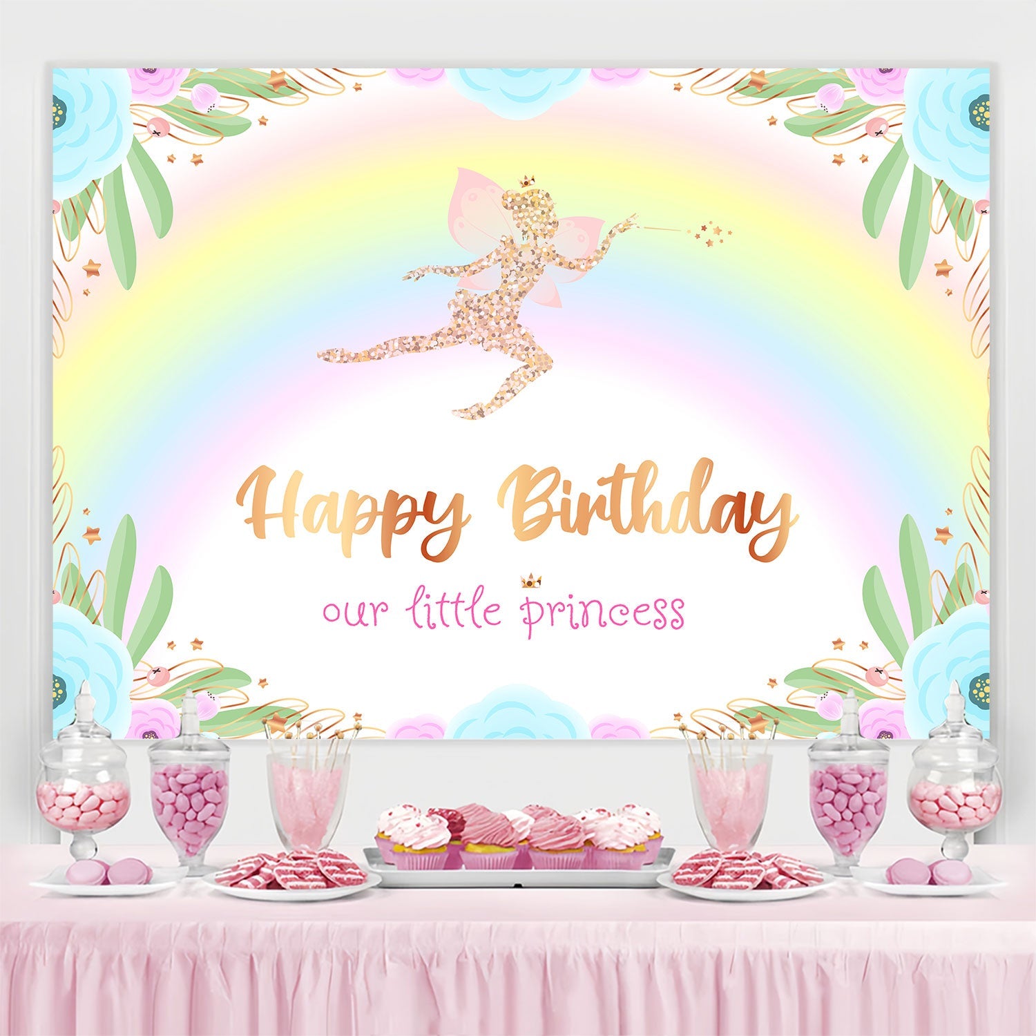 Customize Birthday Backdrop Golden Wings Pixie Dream Backdrop UK BRP3-57