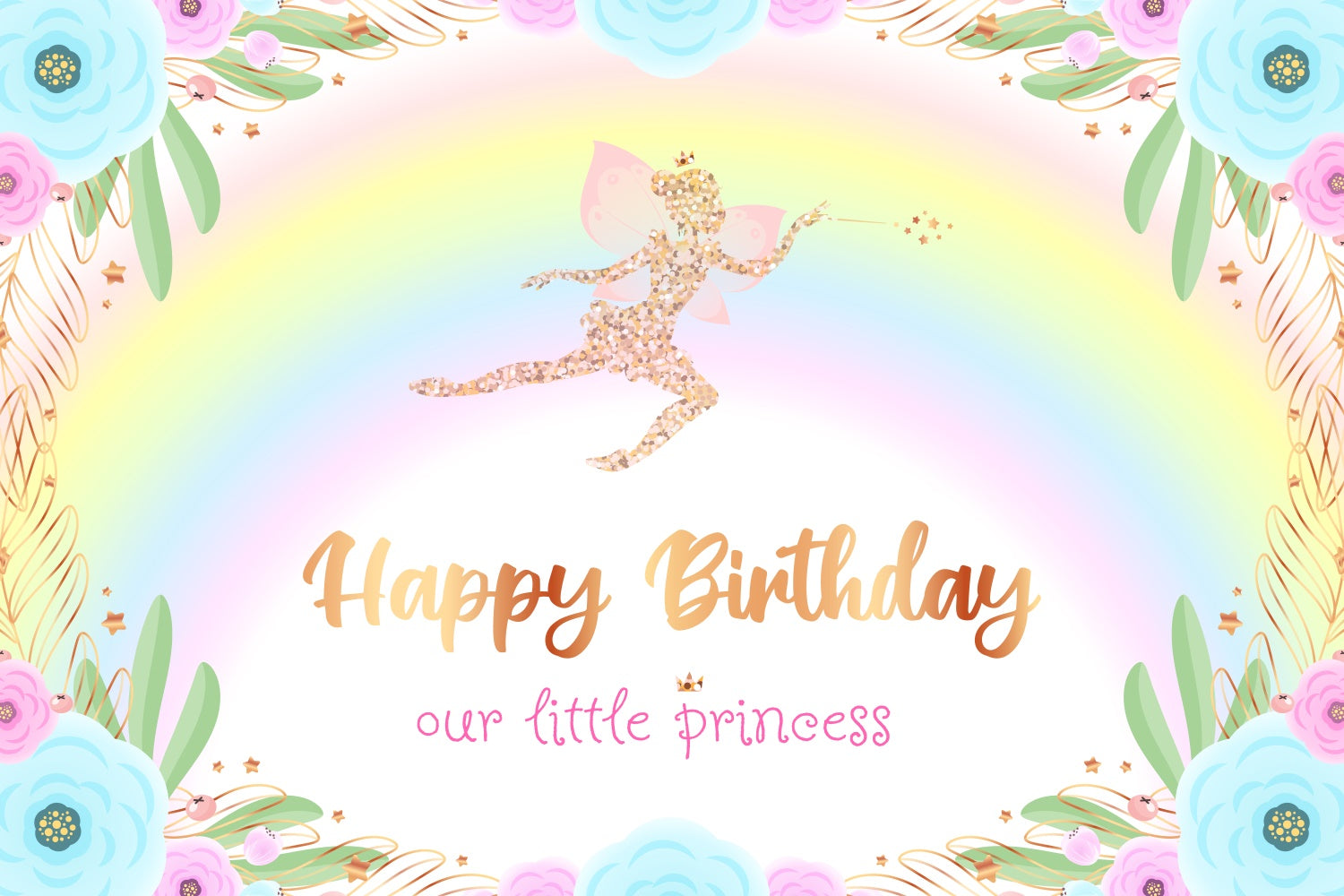 Customize Birthday Backdrop Golden Wings Pixie Dream Backdrop UK BRP3-57