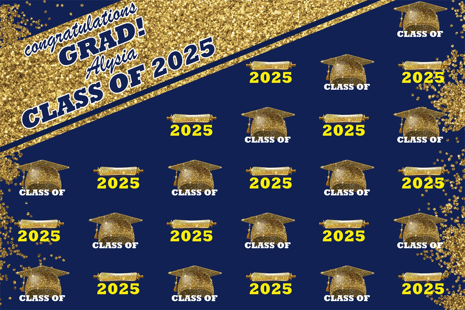 Custom Graduation Backdrop Navy Blue Sparkling Graduation Party Backdrop UK BRP3-6