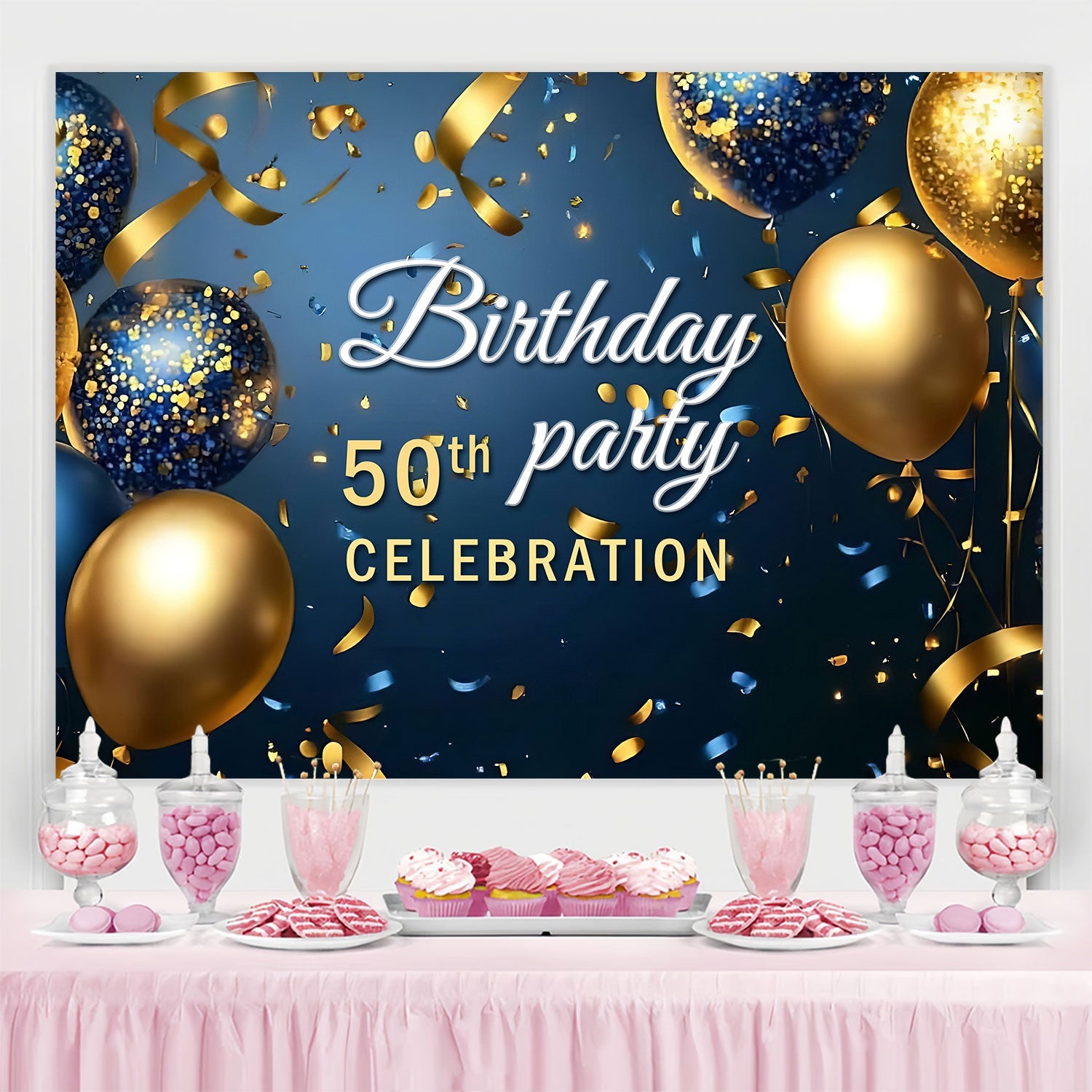 Personalized 50th Birthday Backdrop Luxury Confetti Backdrop UK BRP3-69