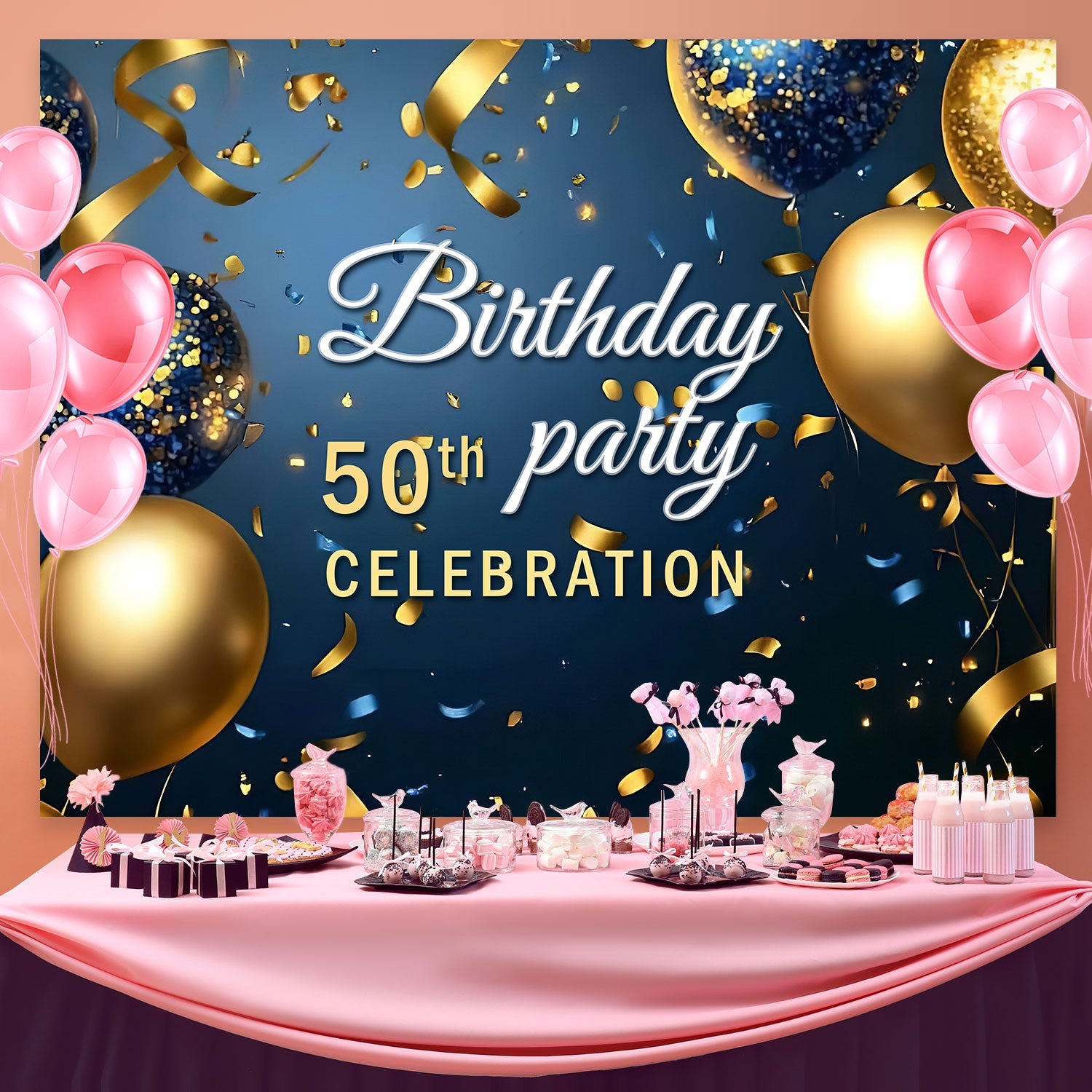 Personalized 50th Birthday Backdrop Luxury Confetti Backdrop UK BRP3-69