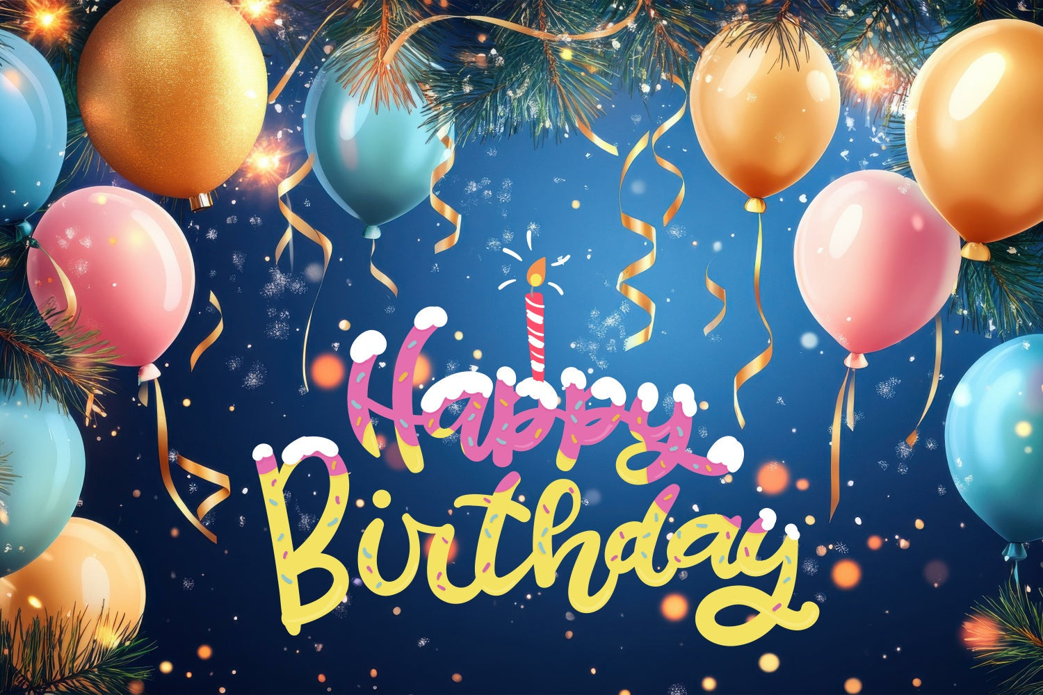 Custom Happy Birthday Backdrop Festive Pine Balloons Backdrop UK BRP3-70