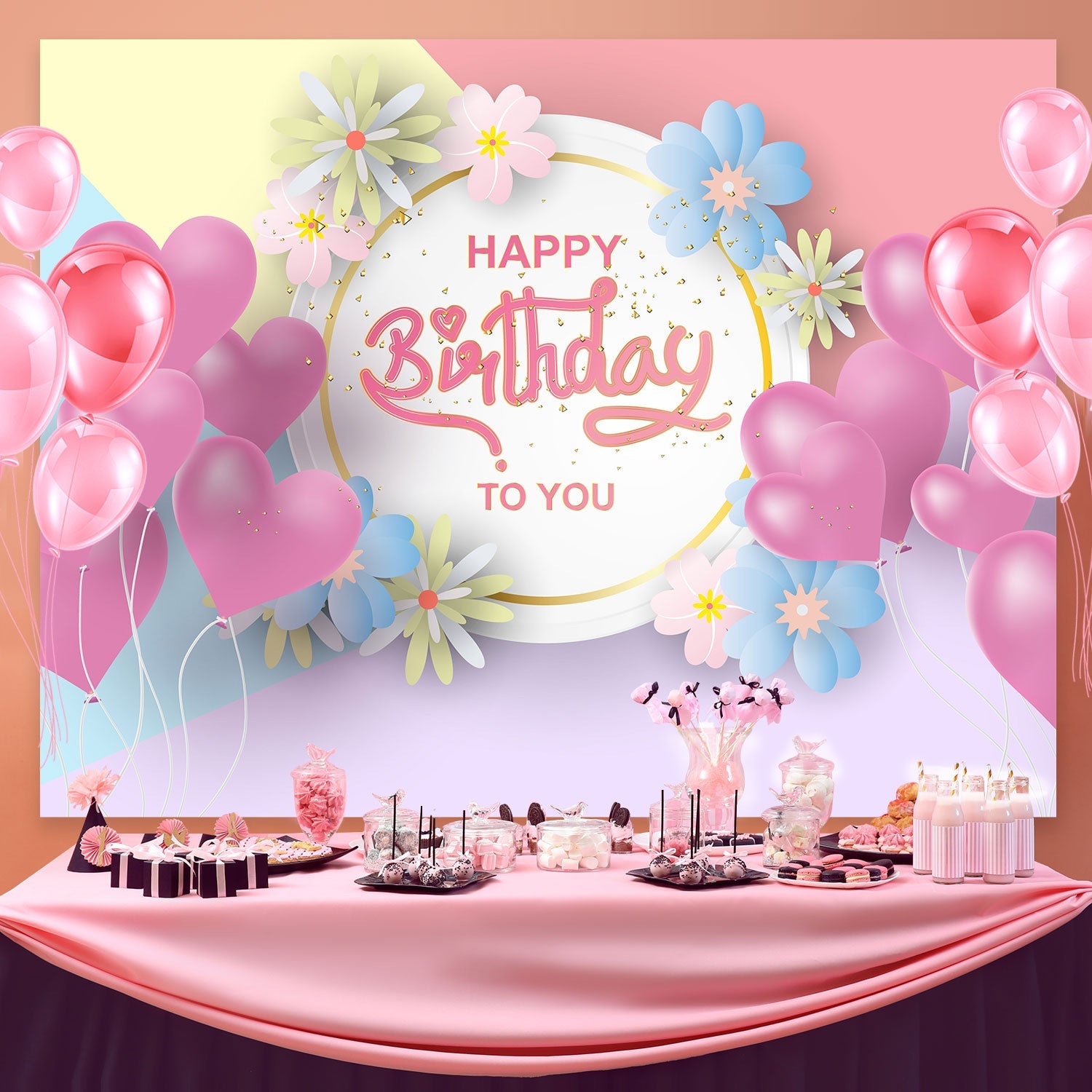 Customize Backdrop For Birthday Romantic Floral Balloon Backdrop UK BRP3-73