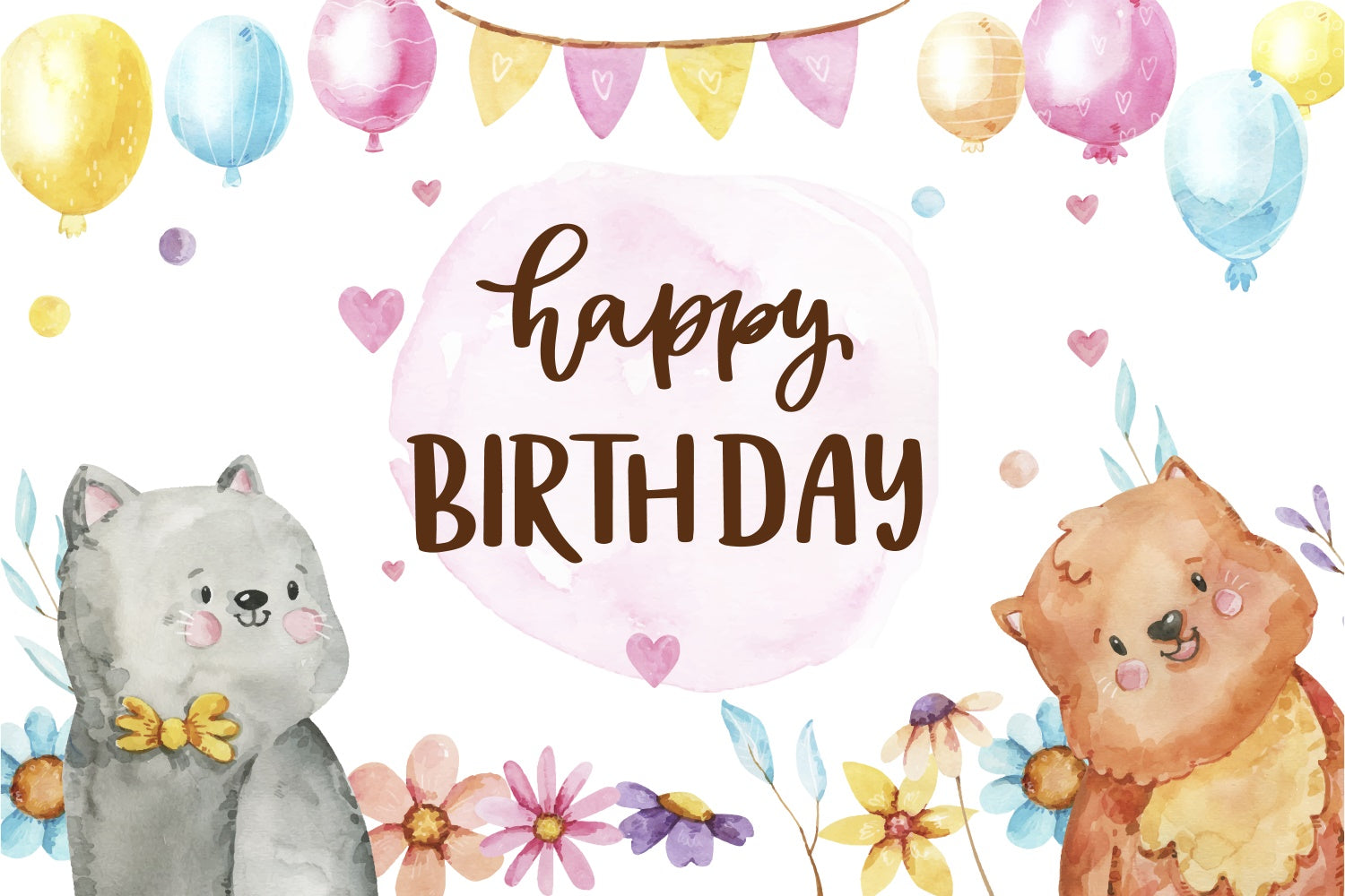 Birthday Backdrop Personalized Watercolor Cute Animals Backdrop UK BRP3-74