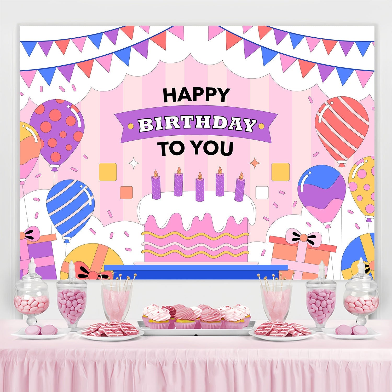 Customized Backdrop For Birthday Colorful Balloons Cake Backdrop UK BRP3-75