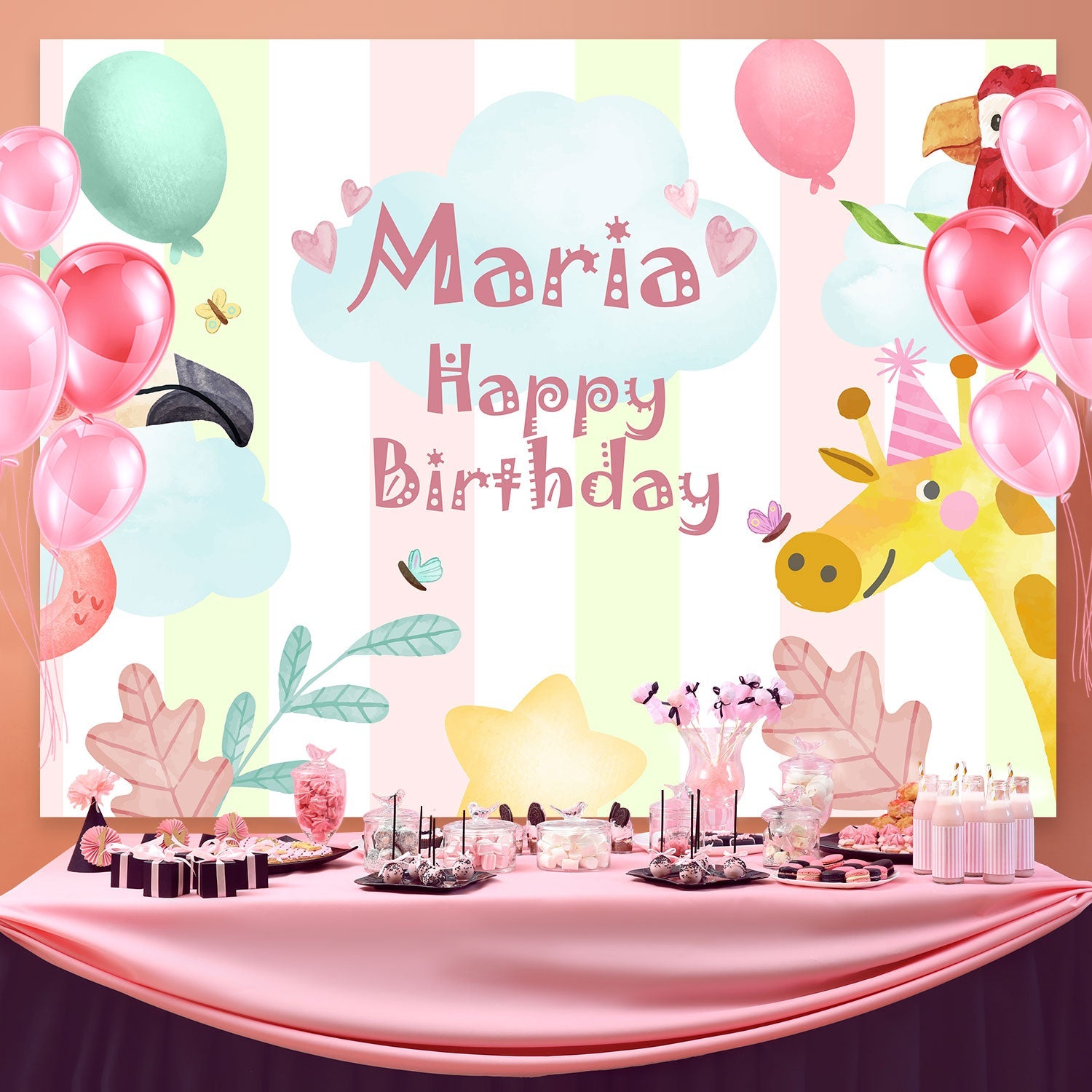 Personalized Backdrop For Birthday Safari Animal Party Backdrop UK BRP3-76