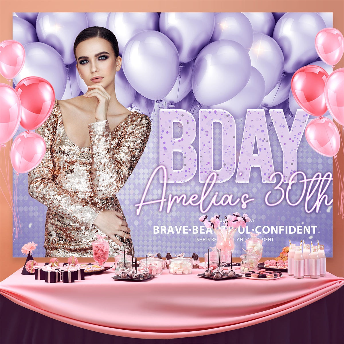 Personalized Birthday Photo Backdrop Chic Lilac Balloon Backdrop UK BRP3-79