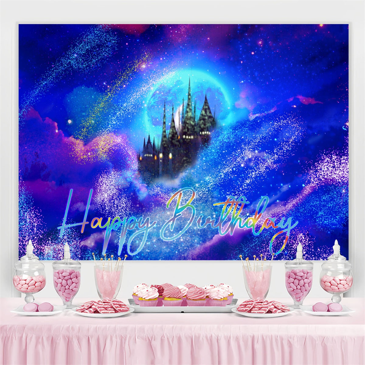 Personalized Birthday Backdrops Enchanted Galaxy Castle Backdrop UK BRP3-80