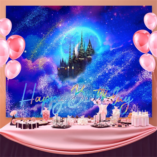 Personalized Birthday Backdrops Enchanted Galaxy Castle Backdrop UK BRP3-80