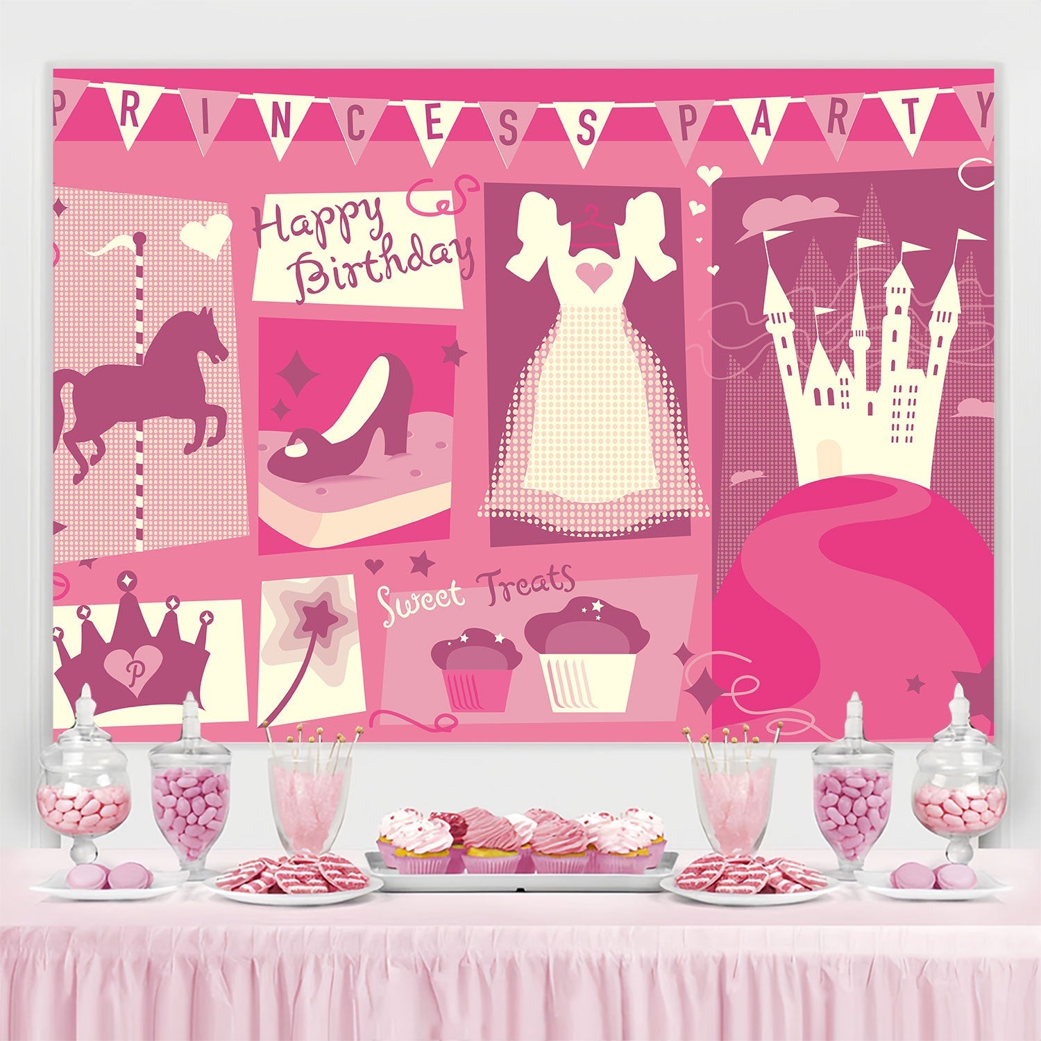 Customize Birthday Backdrop Elegant Pink Celebration Backdrop UK BRP3-81