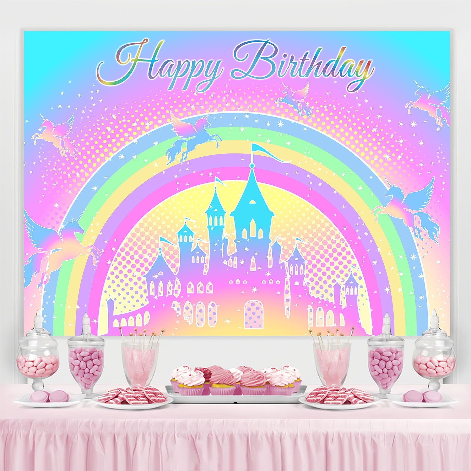 Custom Made Birthday Backdrops Unicorn Castle Magical Backdrop UK BRP3-83