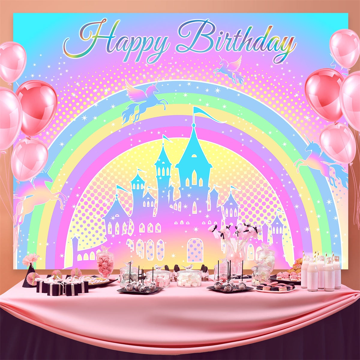 Custom Made Birthday Backdrops Unicorn Castle Magical Backdrop UK BRP3-83