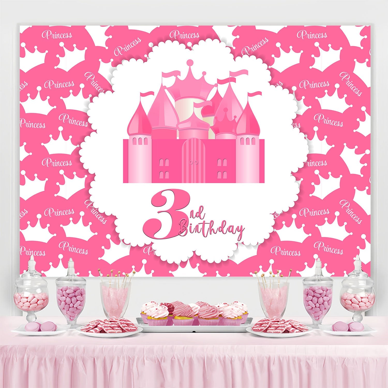 Customized Birthday Backdrop Pink Princess Castle 3rd Backdrop UK BRP3-84