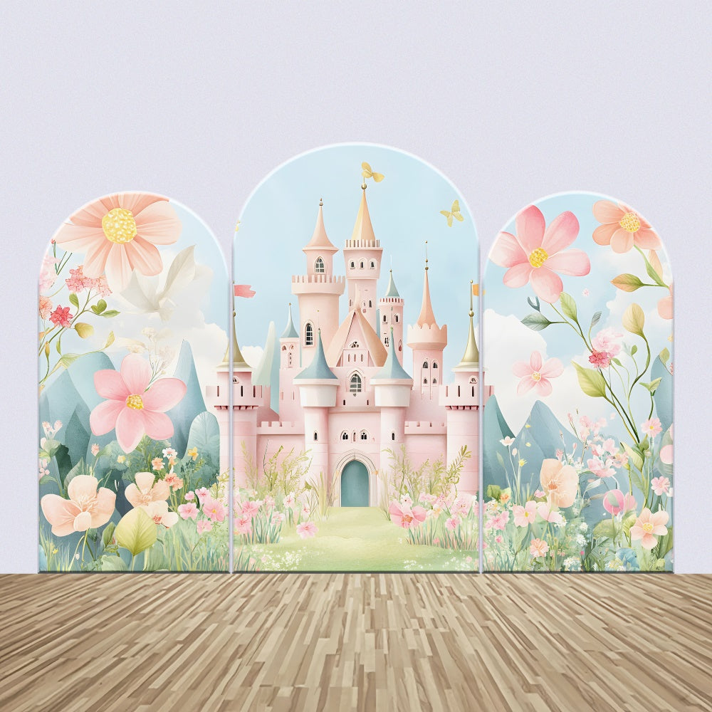 Custom Birthday Backdrops Fairy Tale Floral Castle Arch Backdrop Kit UK BRP3-85