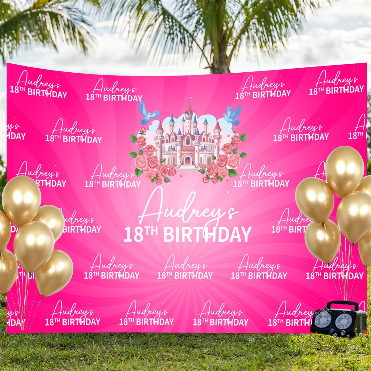 Custom Made Birthday Backdrops Pink Fantasy Castle Backdrop UK BRP3-86