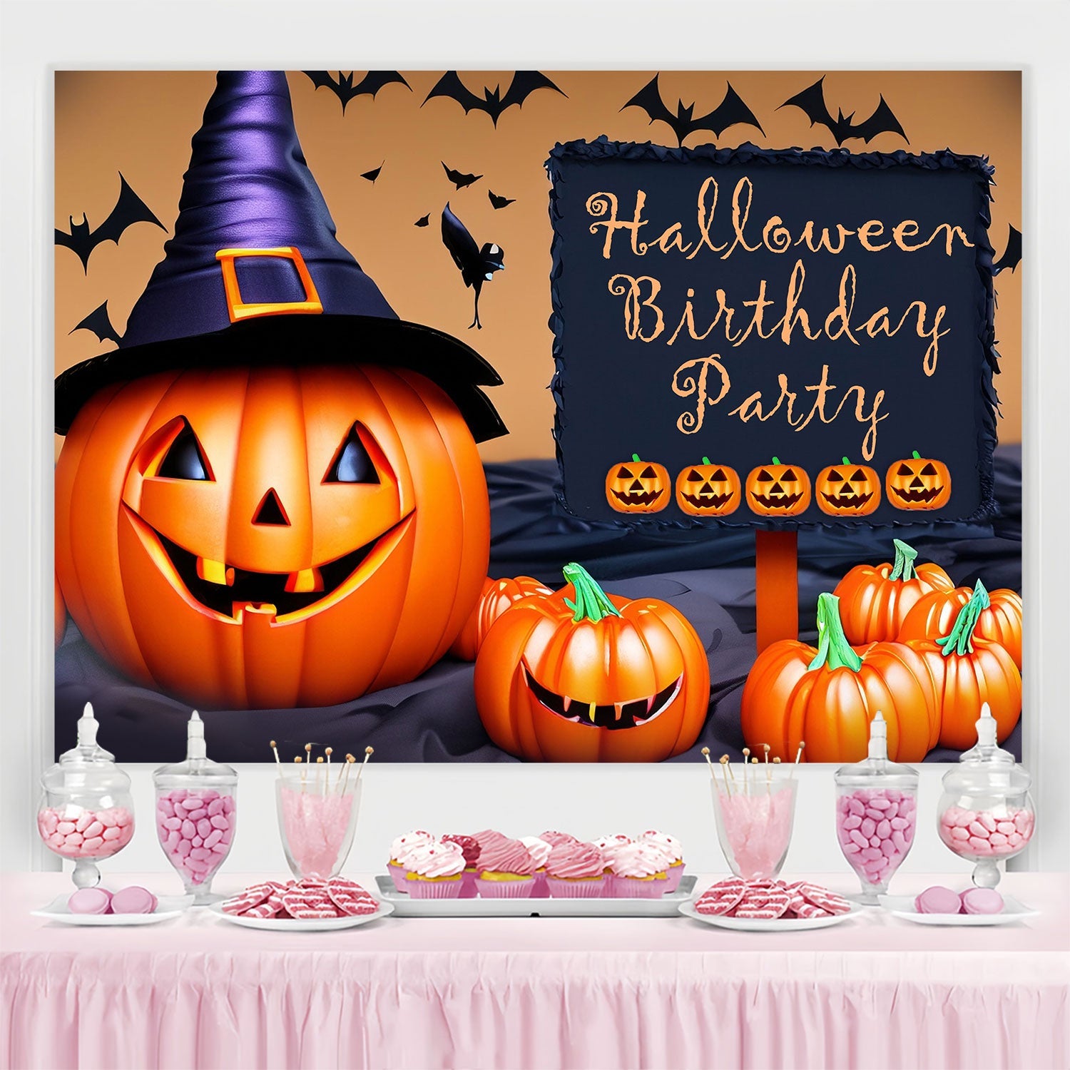 Custom Backdrops For Birthdays Witch Hat Pumpkin Backdrop UK BRP3-88