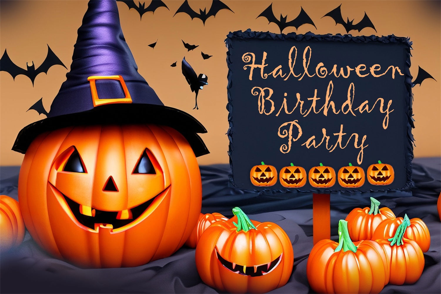 Custom Backdrops For Birthdays Witch Hat Pumpkin Backdrop UK BRP3-88