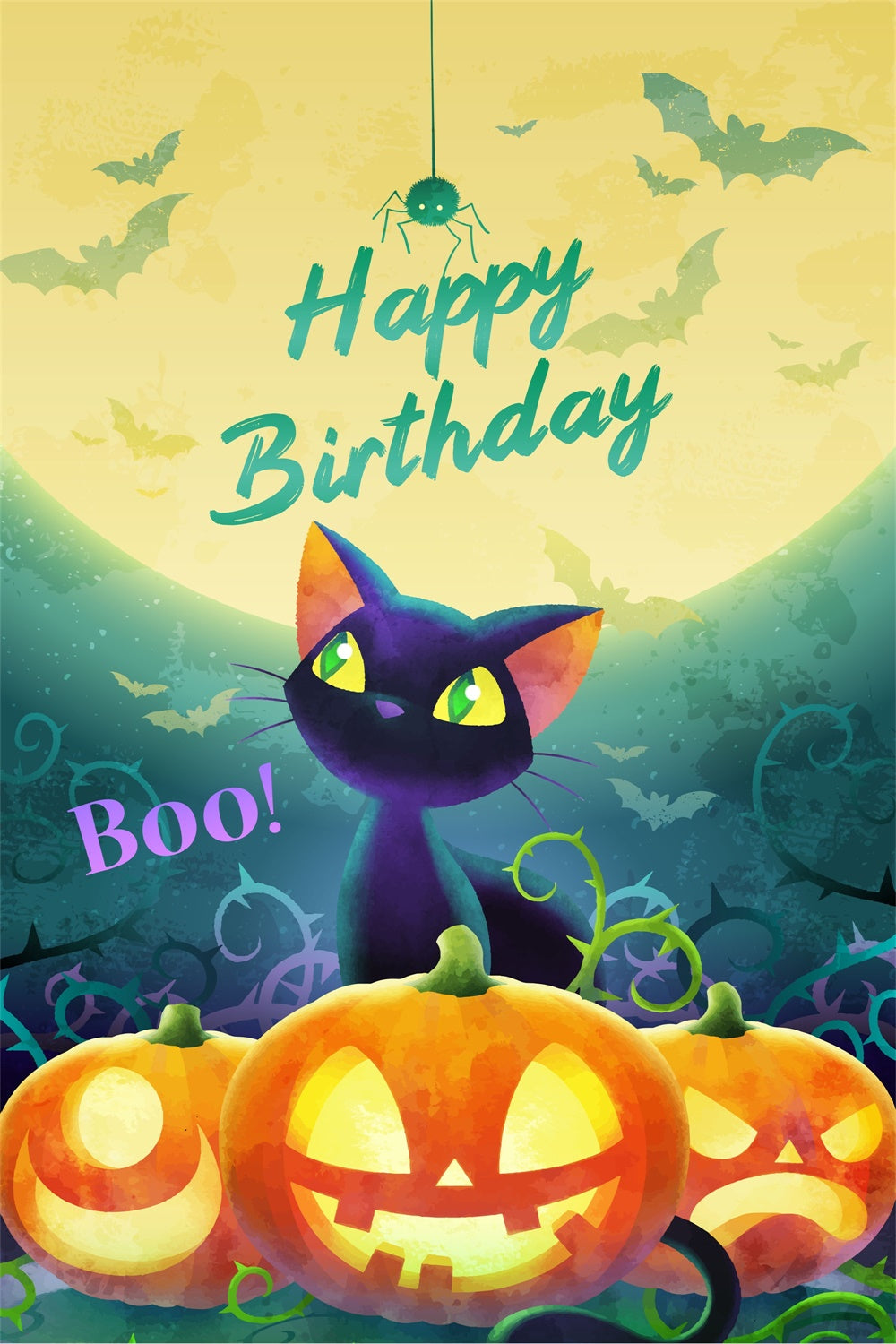Customized Backdrop For Birthday Black Cat Spooky Backdrop UK BRP3-89