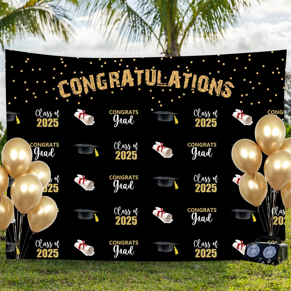 Custom Graduation Backdrop 2025 Elegant Black Graduation Party Backdrop UK BRP3-9